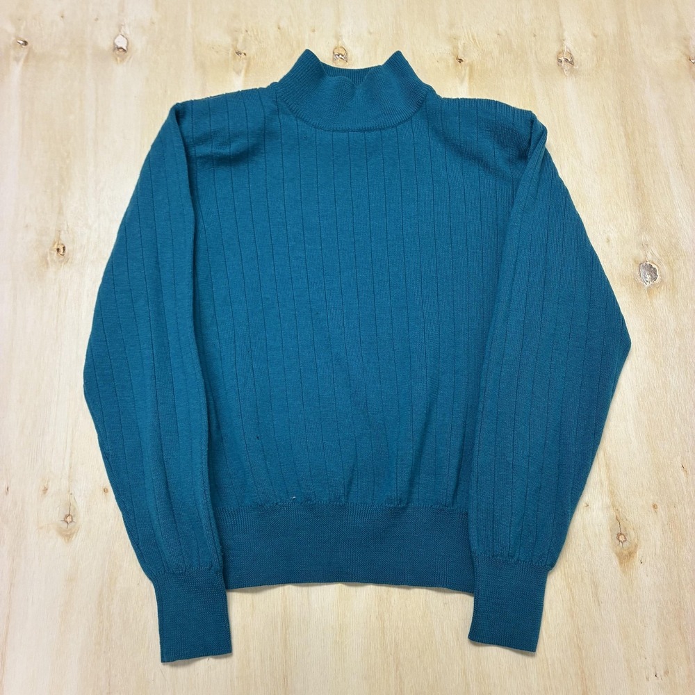 Amanda Smith Sweater Womens Medium Blue Mock Neck Merino Wool Pullover Made UK